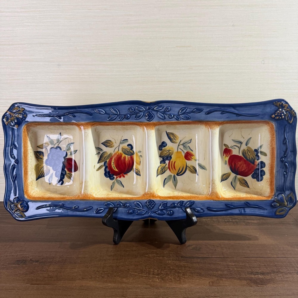 Vintage Italian Country Ceramic Platter: Tuscan Fruit Divided Serving Tray